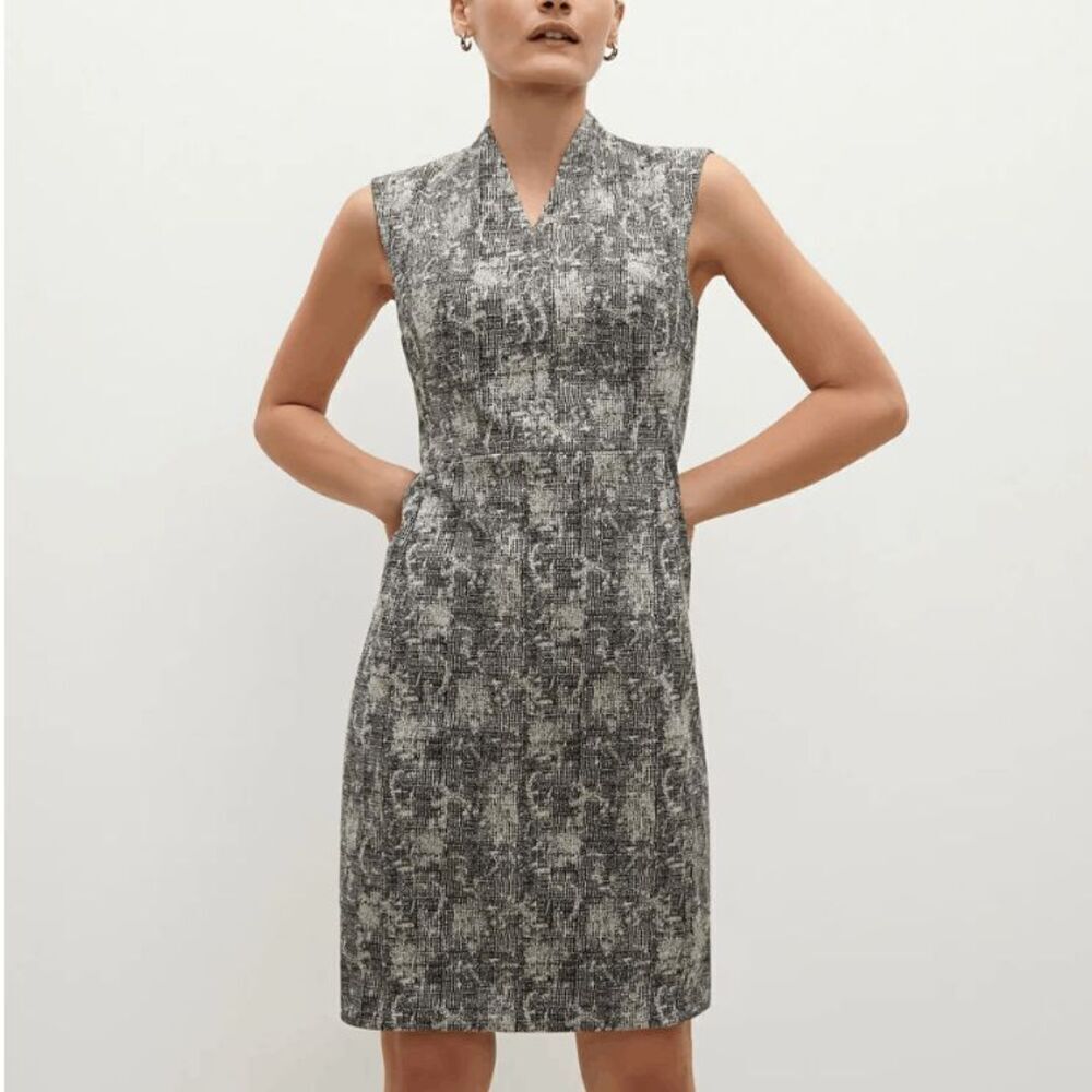 M.M. LaFleur Aditi Dress in Crackle Print Black White Knee Length Stretch Size 6